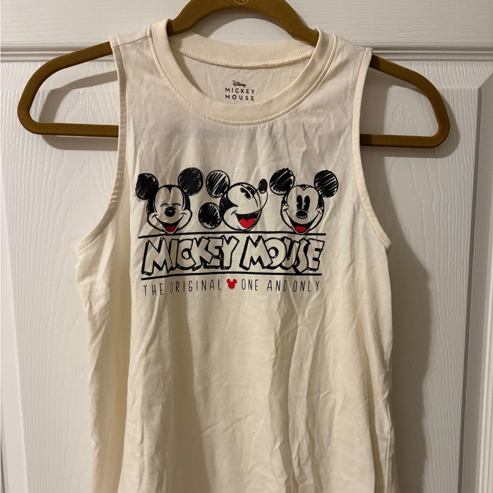 Disney Cream Mickey Mouse Graphic Tank Top with Red Accent